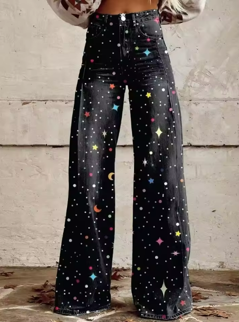 Jean Évasé Galaxie Femme - Style Audacieux Rétro