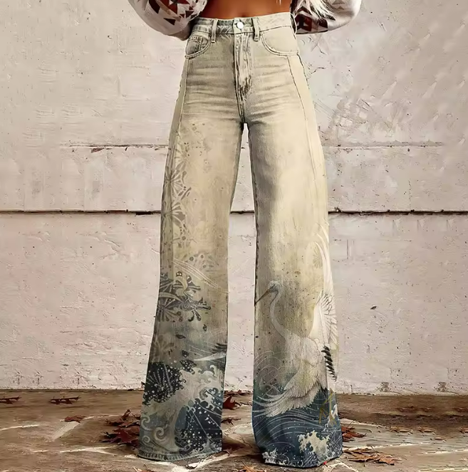 Jean Évasé Bohème Taille Haute Femme - Imprimé Artistique