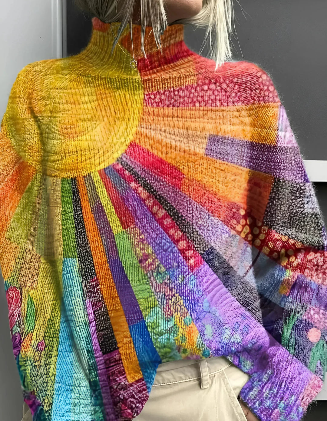 Pull Arc-en-Ciel à Col Montant – Portez Votre Énergie !