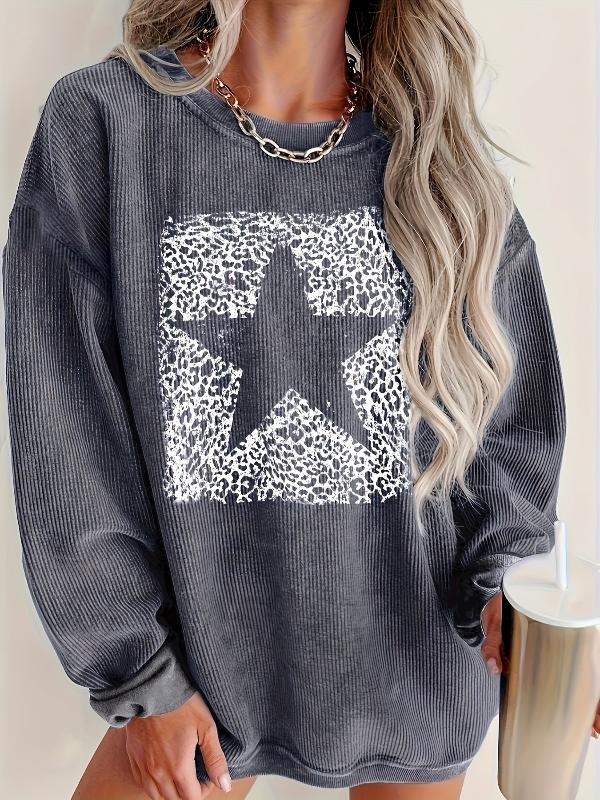Sweat Oversize Femme Étoile Gris - Confortable & Tendance