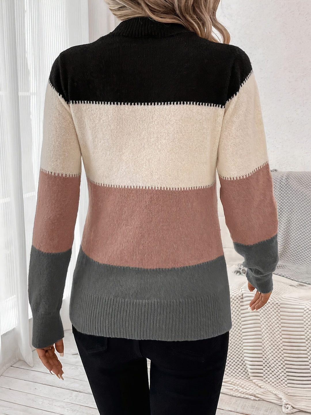 Pull Rayures Dégradées Doux Élégant Automne