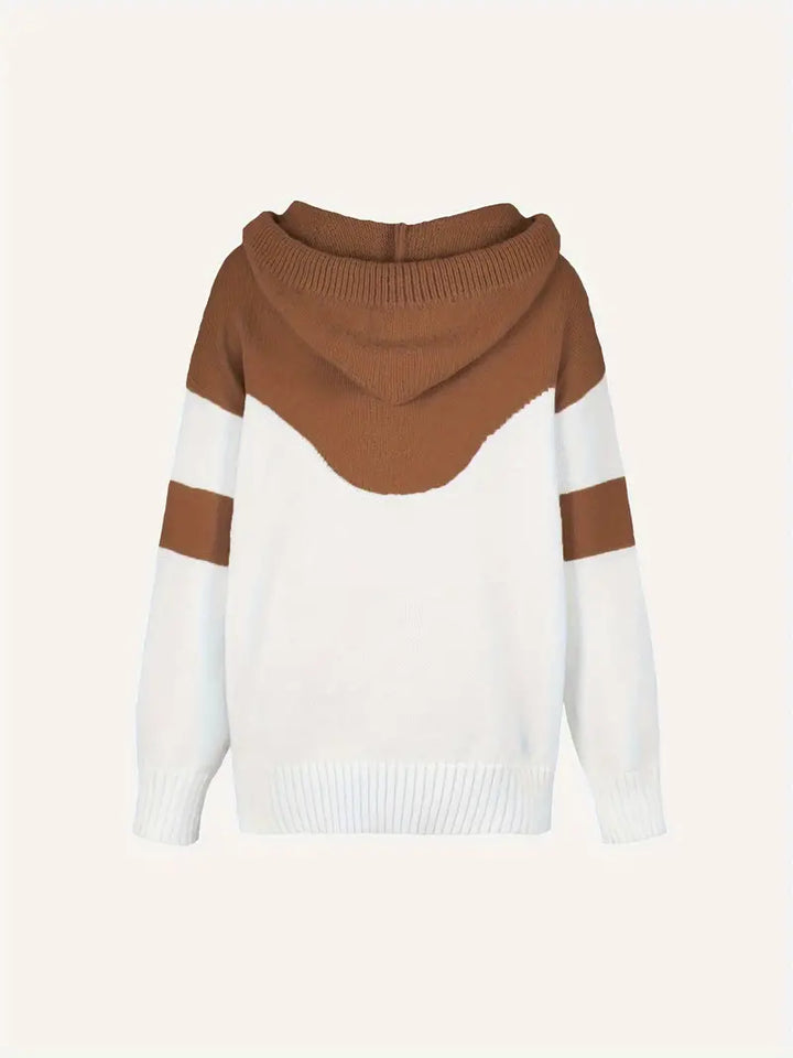Pull Col Montant Femme Maille Douce Chaud Hiver Bicolore