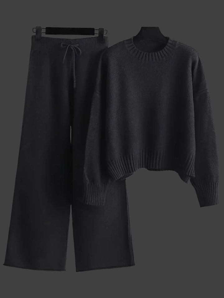 Ensemble Maille Pull Pantalon Large Confort Chaleur Chic Décontracté