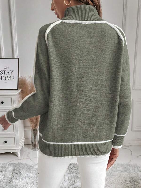 Pull Col Montant Contrasté Femme - Élégant & Confortable