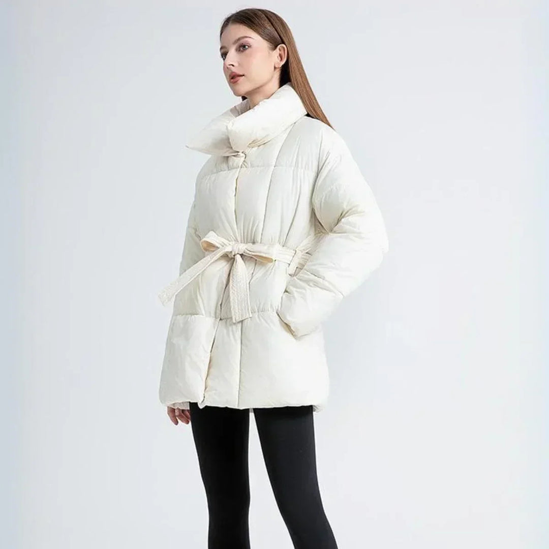 Doudoune Hiver Ceinturée Femme : Col Haut, Chaude & Élégante