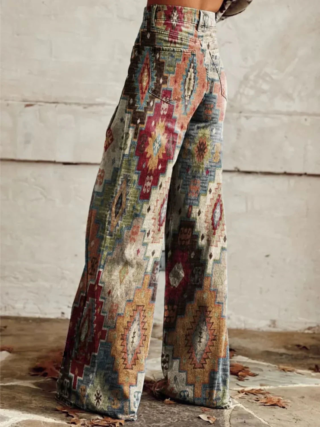 Looksy Pantalon Large Bohème Imprimé Ethnique Confort Élégant