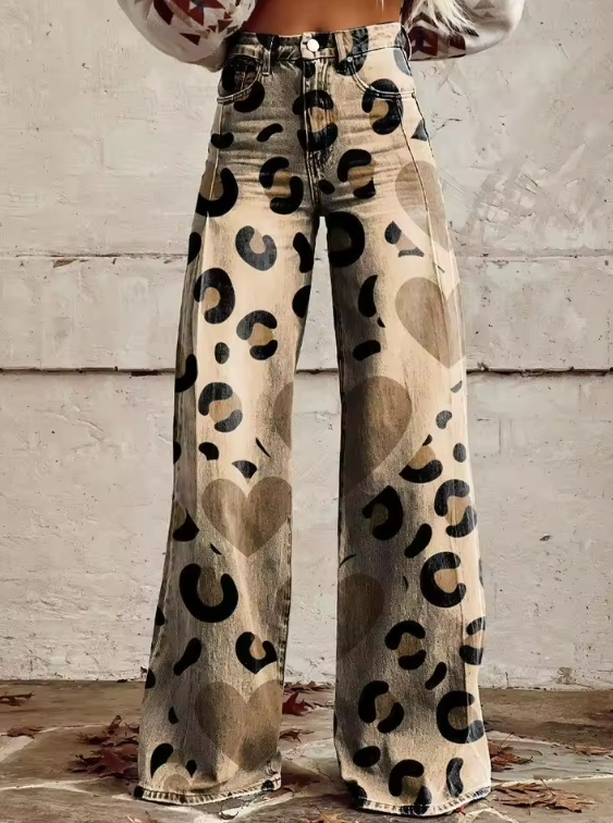 Looksy Pantalon Évasé Léopard Beige : Audace & Confort