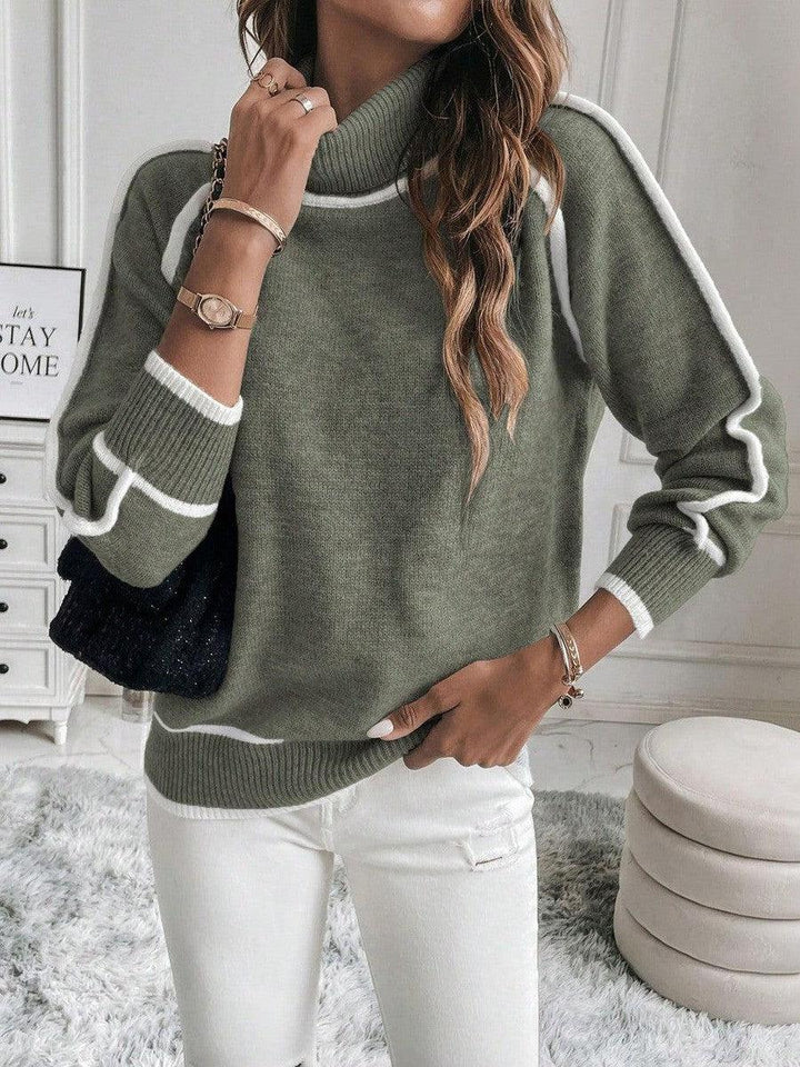 Pull Col Montant Contrasté Femme - Élégant & Confortable