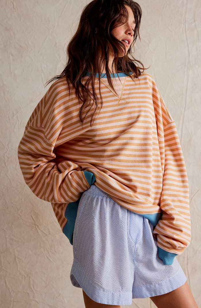 Sweat Oversize Rayé Bleu Blanc - Confortable, Style Décontracté Tendance