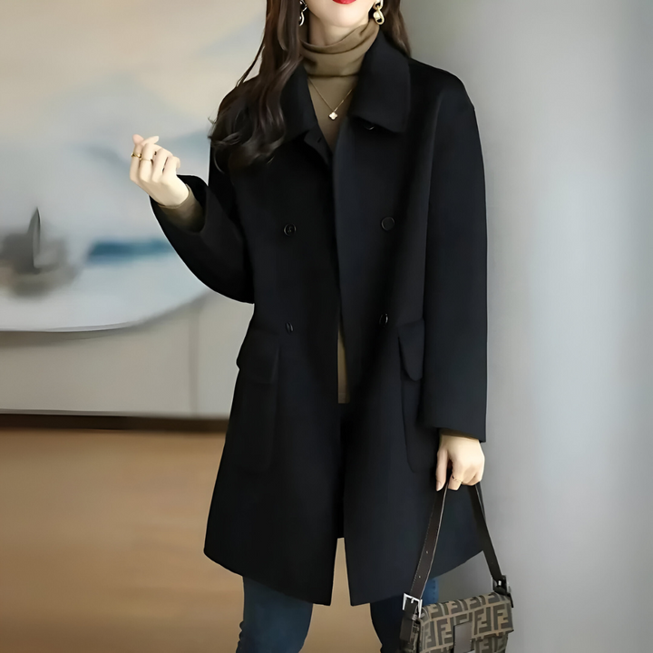 Manteau Long Classique Laine Polyester Chic Intemporel Hiver