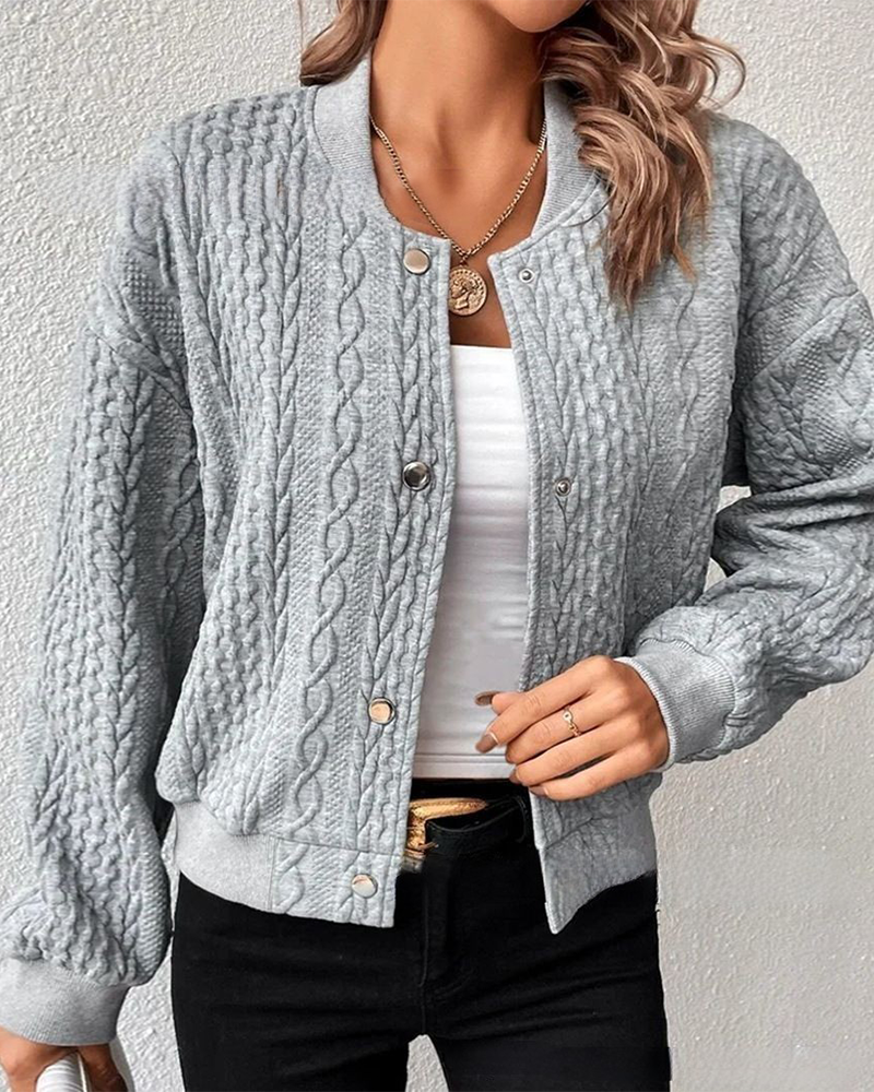 Blouson Tricoté Torsadé Boutons - Casual Chic Chaleur Élégance