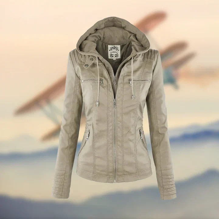Veste Aviateur Similicuir Vintage - Capuche Amovible Élégante Caractère