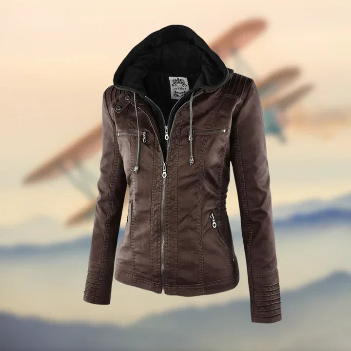 Veste Aviateur Similicuir Vintage - Capuche Amovible Élégante Caractère