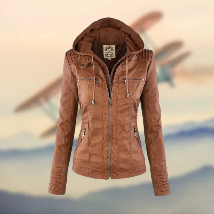 Veste Aviateur Similicuir Vintage - Capuche Amovible Élégante Caractère