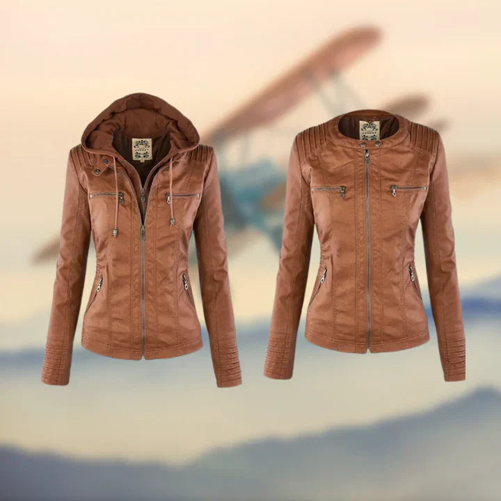 Veste Aviateur Similicuir Vintage - Capuche Amovible Élégante Caractère