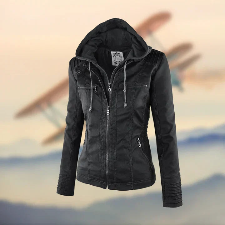 Veste Aviateur Similicuir Vintage - Capuche Amovible Élégante Caractère