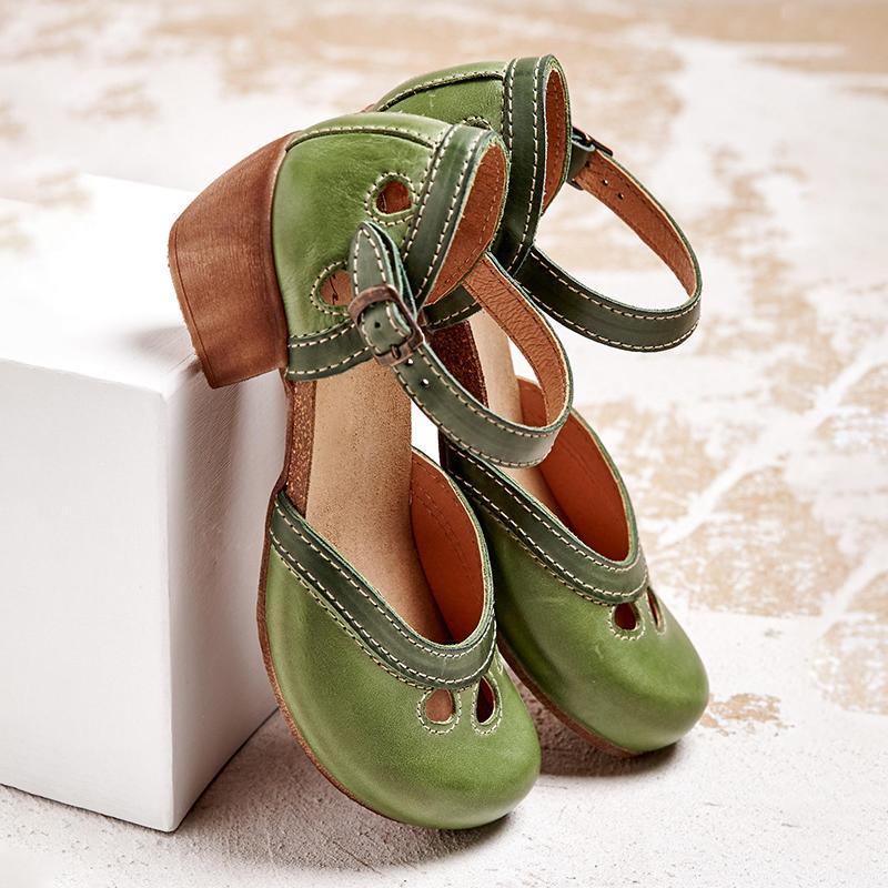 Chaussures Vintage Femme Élégantes Rétro Confort Cuir Bicolores