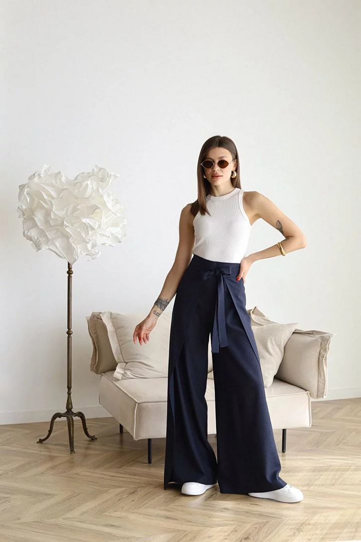 Pantalon Large Taille Haute Femme Élégant Confortable Moderne