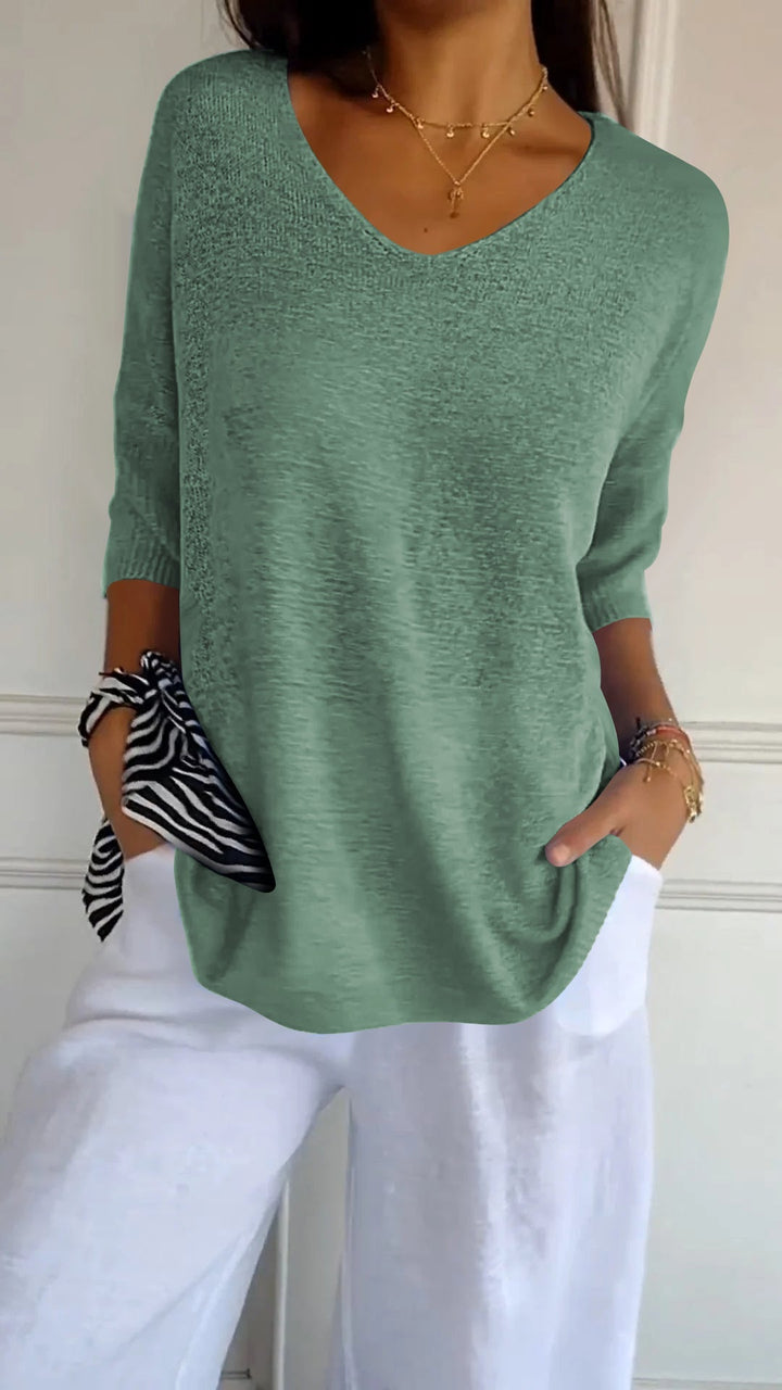 Anika – Top tricoté femme à col V | Élégance intemporelle et confort