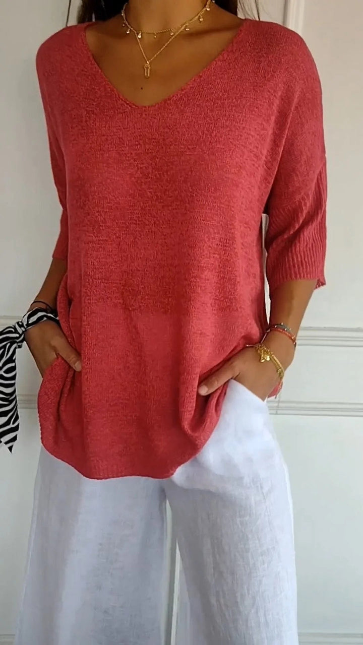 Anika – Top tricoté femme à col V | Élégance intemporelle et confort