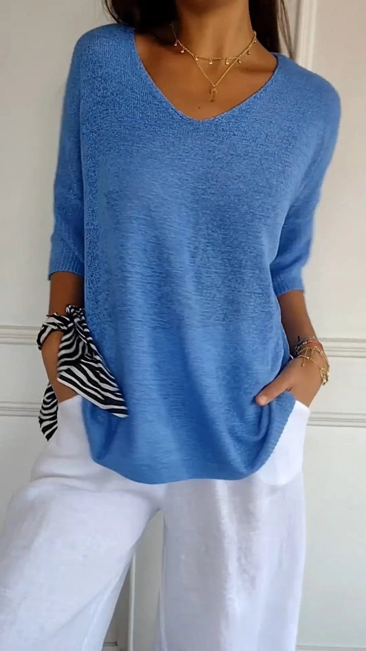 Anika – Top tricoté femme à col V | Élégance intemporelle et confort
