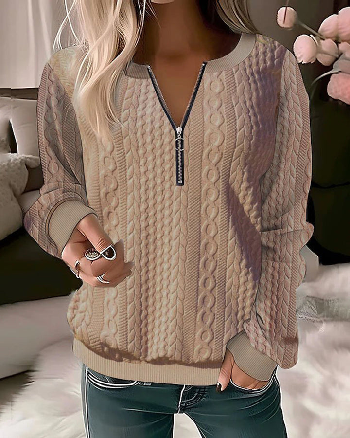 Pull Zippé Torsadé Jaune Femme - Chaleur Tendance Hiver