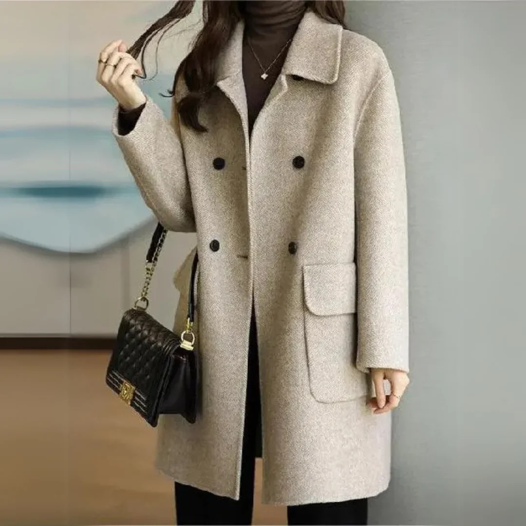 Manteau Long Classique Laine Polyester Chic Intemporel Hiver