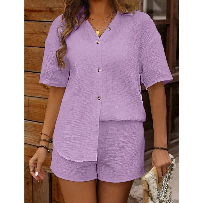 Noëlle – Ensemble top décolleté en V et short – Casual et élégant