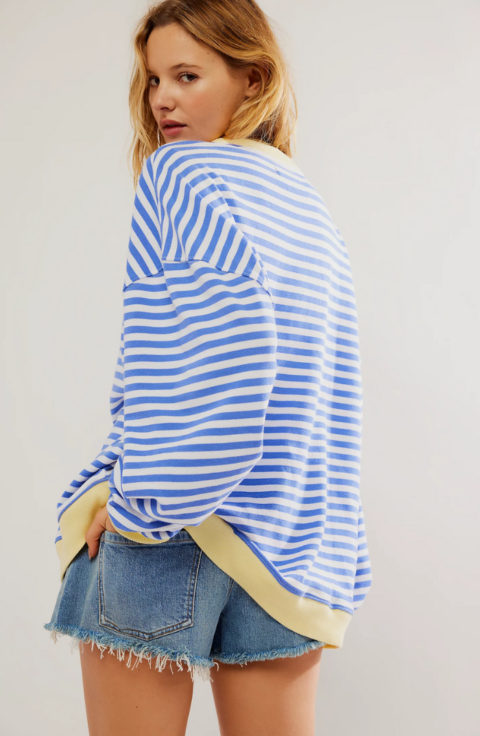 Sweat Oversize Rayé Bleu Blanc - Confortable, Style Décontracté Tendance