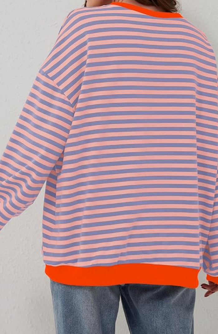 Sweat Oversize Rayé Bleu Blanc - Confortable, Style Décontracté Tendance