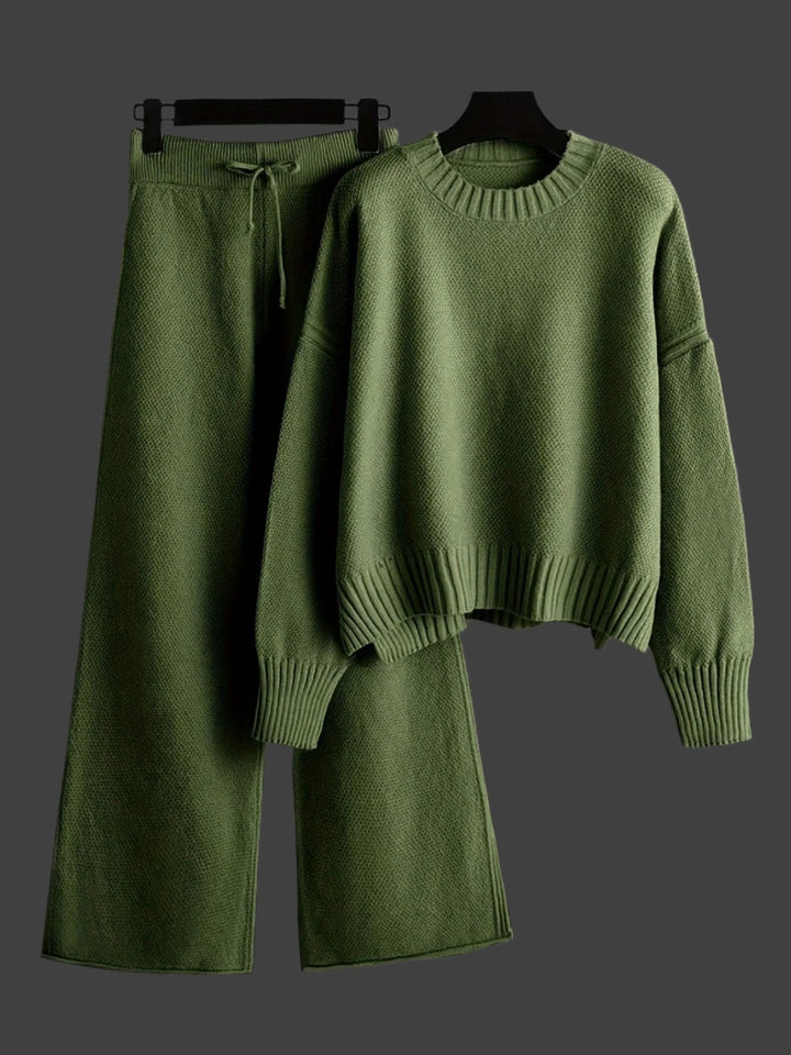 Ensemble Maille Pull Pantalon Large Confort Chaleur Chic Décontracté