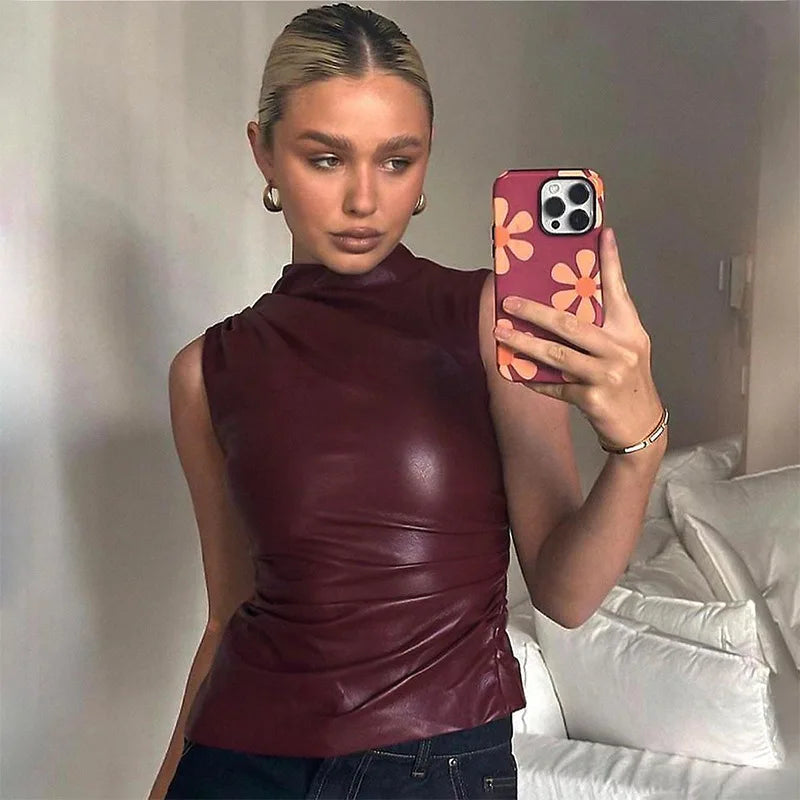 Top Sans Manches Similicuir Femme - Élégance Moderne & Audacieuse