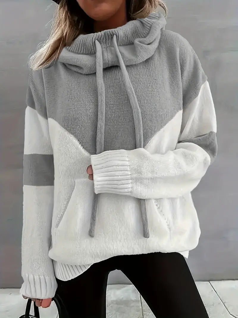 Pull Col Montant Femme Maille Douce Chaud Hiver Bicolore