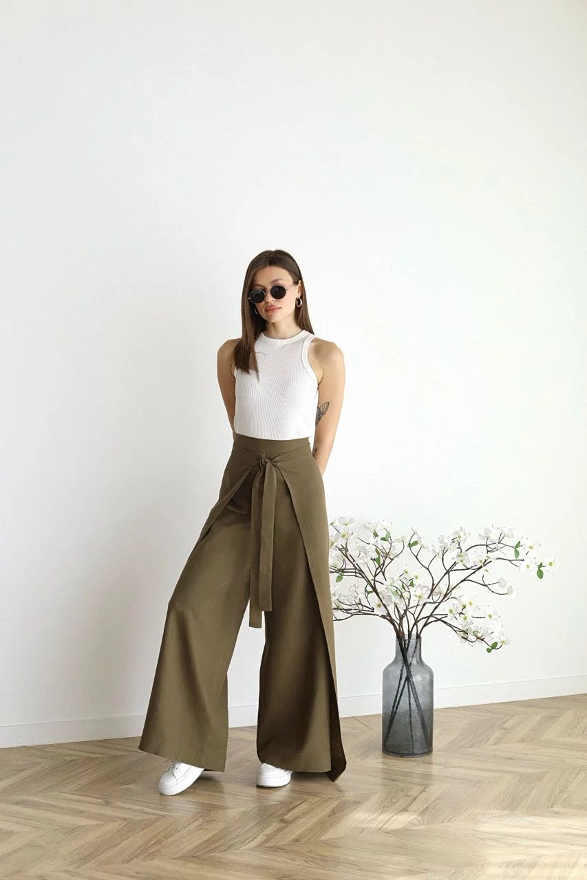 Pantalon Large Taille Haute Femme Élégant Confortable Moderne