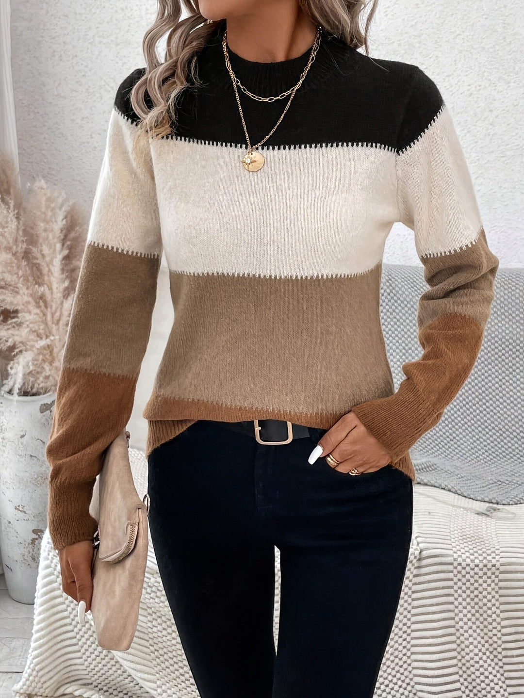 Pull Rayures Dégradées Doux Élégant Automne
