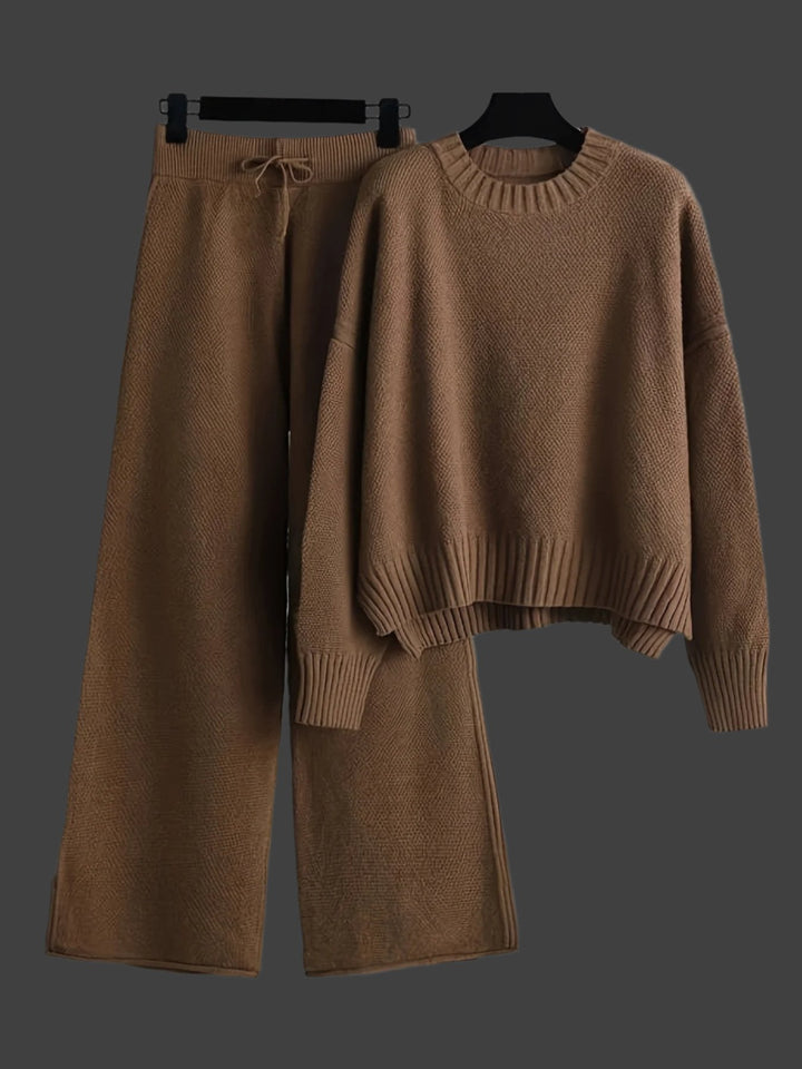 Ensemble Maille Pull Pantalon Large Confort Chaleur Chic Décontracté