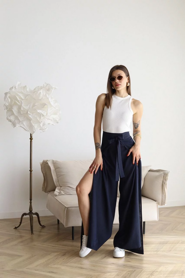 Pantalon Large Taille Haute Femme Élégant Confortable Moderne