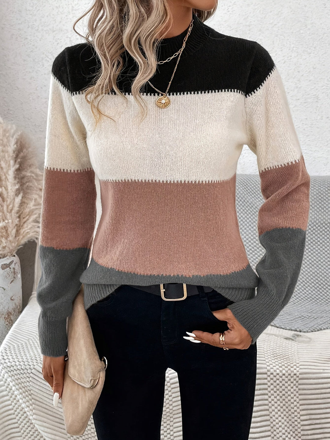 Pull Rayures Dégradées Doux Élégant Automne