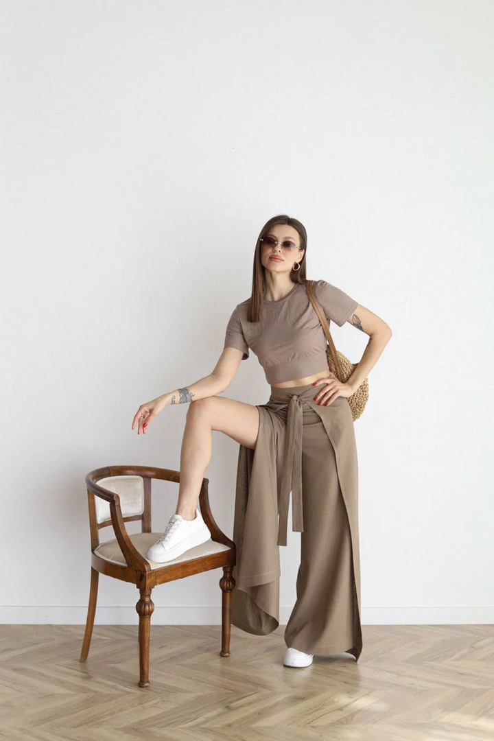Pantalon Large Taille Haute Femme Élégant Confortable Moderne