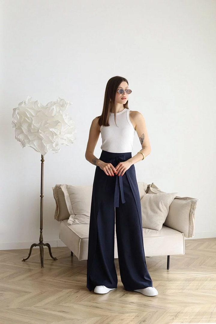 Pantalon Large Taille Haute Femme Élégant Confortable Moderne