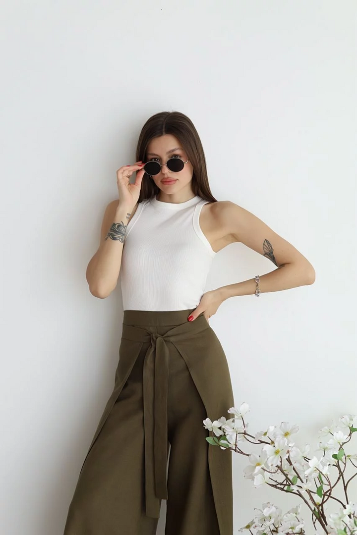 Pantalon Large Taille Haute Femme Élégant Confortable Moderne