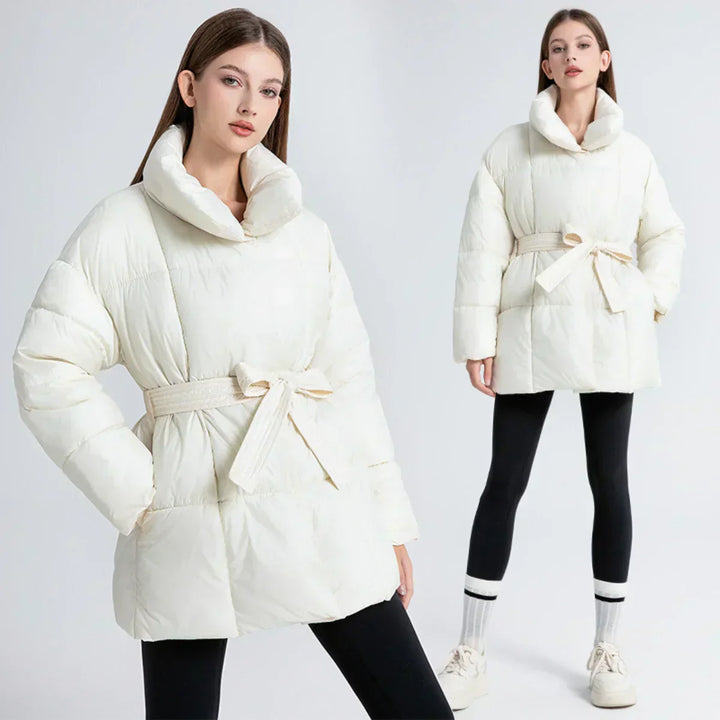 Doudoune Hiver Ceinturée Femme : Col Haut, Chaude & Élégante