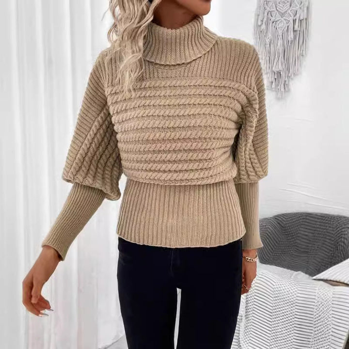 Pull Col Roulé Tricot Manches Bouffantes Chaleur Élégance