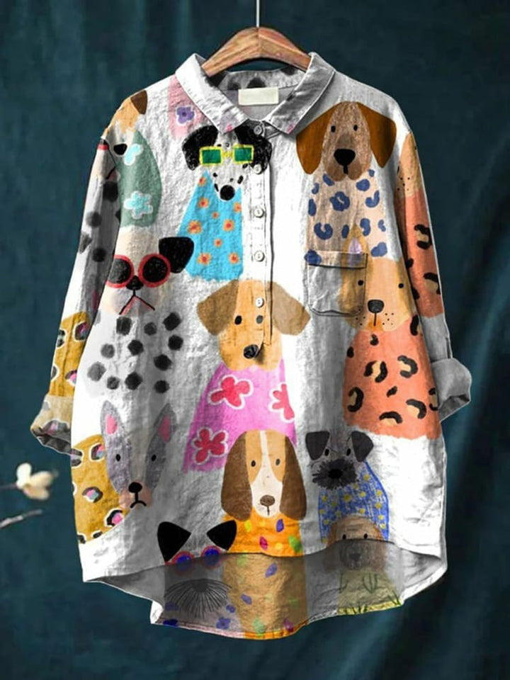 Chemise Oversize Imprimé Chiens Femme - Style Fun Confort