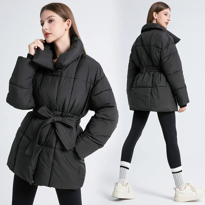 Doudoune Hiver Ceinturée Femme : Col Haut, Chaude & Élégante