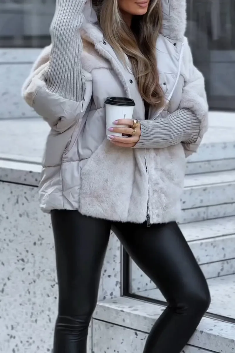 Doudoune Oversize Fausse Fourrure Chaude Élégante Hiver Tendance