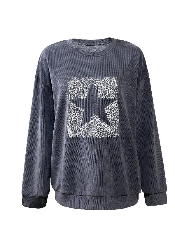 Sweat Oversize Femme Étoile Gris - Confortable & Tendance