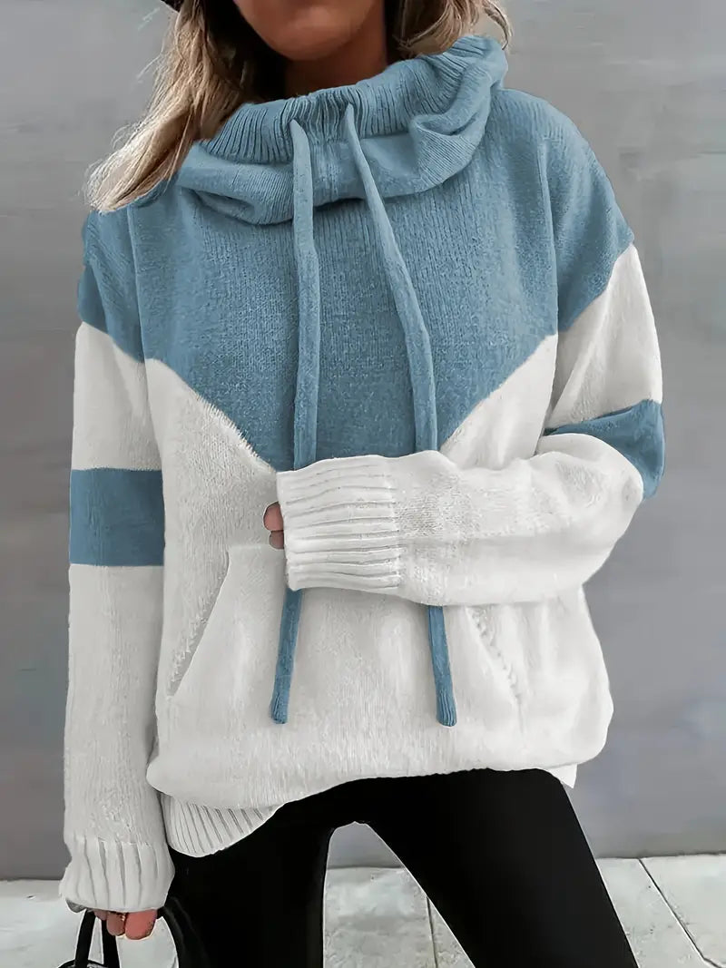 Pull Col Montant Femme Maille Douce Chaud Hiver Bicolore