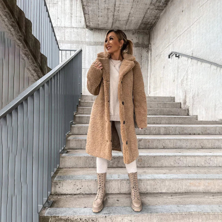 Nina manteau long teddy femme – chaud, doux et tendance hiver