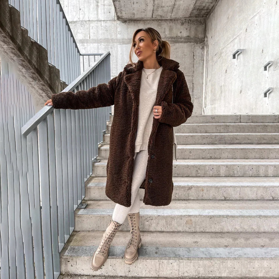 Nina manteau long teddy femme – chaud, doux et tendance hiver